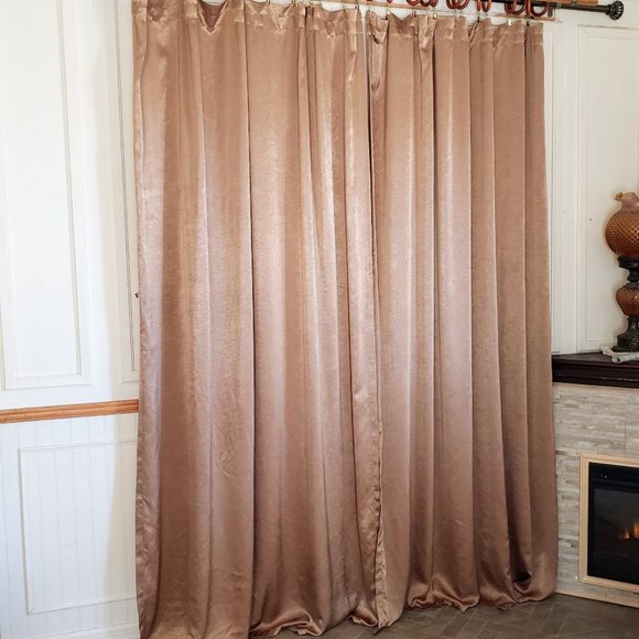 Satin Curtain Panels 2 pc Rod Pocket 110W x 83L Rich Gold Shine - Picture 5 of 10